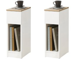 SoBuy Smalle Nachtkastjes Set van 2 - Bijzettafels met Lade en Plank - Wit&Natuur, 20x35x60 cm, FBT111-WNx2 - Voor Slaapkamer, Woonkamer en Kleine Ruimtes