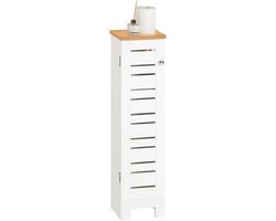 SoBuy Toiletkast met 1 Deur, Badkamerkast en WC Rolhouder, Wit, 18x20x75 cm, Compacte Kast voor Toilet en Badkamer - BZR85-W