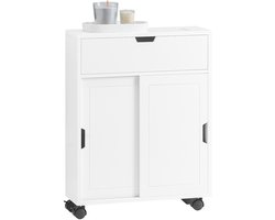 SoBuy Toiletkast - WC rolhouder - Badkamerkast met 2 Schuifdeuren en 1 Klep Ladekast - Wit, 52x67x17cm, BZR31-W