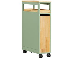 SoBuy Toiletpapier Kastje - Groen Licht Eiken MDF met Wieltjes en Toiletpapierhouder - Open Opbergvak en 2 Legplanken | NSR14-GR