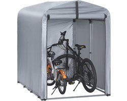 SoBuy Tuinschuur, Multifunctionele tuinhuis voor Fiets en Gereedschap, Fietsschuur, Waterdichte Garage voor buiten, Zilver, 120x176x163 cm, KLS11-K