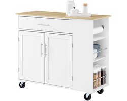 SoBuy Verrijdbaar Keukeneiland - Keuken Trolley - Keukenkast op Wieltjes - voor Eetkamer of Keuken, Wit 99x40x85 cm FKW133-WN