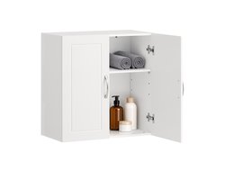 SoBuy Wandkast Badkamer - Badkamerkast met 2 Deuren - Verstelbare Legplank - Wandmontage - 60 x 30 x 60 cm - Wit - FRG231-W