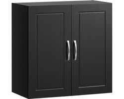 SoBuy Wandkast met 2 Deuren – Zwart 60x30x60cm, FRG231-SCH – Houten Opbergkast met Verstelbare Plank – voor Badkamer, Keuken