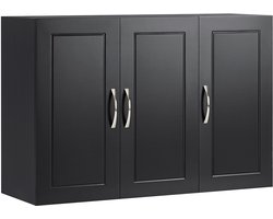 SoBuy Wandkast met 3 Deuren – Zwart 90x30x60cm, FRG231-L-SCH – Houten Opbergkast met Verstelbare Plank – voor Badkamer, Keuken