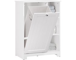 SoBuy Waskast met Waszak, Badkamerkast, Kolomkast met 3 Planken en 1 Wasmand, Wit, 60x37x86 cm, BZR105-W