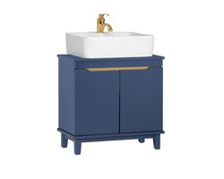 SoBuy Wastafel Onderkast BZR113-B – Badkamerkast met Deuren – Smal Opbergkast van Hout – Wastafelmeubel, Donkerblauw, 60x59x30cm