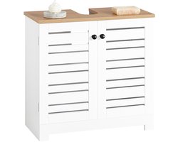 SoBuy Wastafel Onderkast, Wastafelmeubel, Badkamerkast 2 Deuren met Verstelbare Planken – Wit, 60x59x30cm, BZR40-W