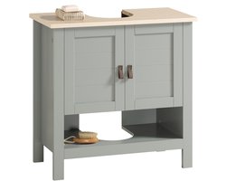 SoBuy Wastafel Onderkast, Wastafelmeubel, Badkamerkast met 2 deuren en 1 open compartiment – 60x60x30cm, Grijs BZR69-II-HG