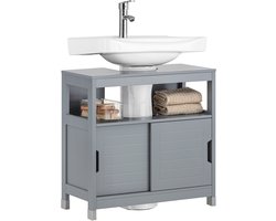 SoBuy Wastafelonderkast - Badkamerkast met Schuifdeuren en Open Plank - Wastafelmeubel - Grijs, 60x60x30cm, FRG128-II-SG