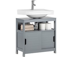 SoBuy Wastafelonderkast - Badkamerkast met Schuifdeuren en Open Plank - Wastafelmeubel - Grijs, 60x60x30cm, FRG128-SG