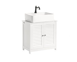 SoBuy Wastafelonderkast - Badkamermeubel met 2 Deuren en 2 Opbergplanken - Badkamerkast Wit, 60x35x58cm, FRG237-W