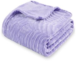 SOCHOW Flanellen Fleece Deken met 3D Bladpatroon, Lichtgewicht, Superzacht, Gezellig Pluche Beddeken/Banksprei 150 x 200 cm, Paars