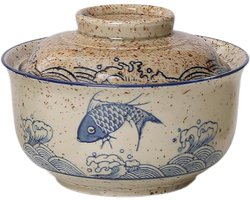 Soepkom, keramische kommen met deksel, 800 ml soepkommen, Pho, Japanse vintage ramen kom van keramiek voor granen, soep, Aziatisch servies, magnetron en vaatwasser