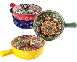 Soepkom met handvat keramische soeppan voor muesli-pasta 750 ml - soepkommen met Franse uien - slakom - magnetron- en ovenbestendig - Boheemse stijl soepkommen met oor