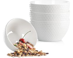 Soepkom van 850 ml - Set van 4 keramische ontbijtkommen - Wit - Groot formaat