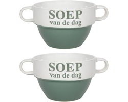 Soepkommen - 2x - Soep van de dag - keramiek - D12 x H8 cm - groen - Stapelbaar