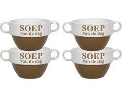 Soepkommen - 4x - Soep van de dag - keramiek - D12 x H8 cm - Cappuccino bruin - Stapelbaar