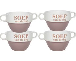 Soepkommen - 4x - Soep van de dag - keramiek - D12 x H8 cm - oud roze - Stapelbaar