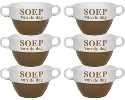 Soepkommen - 6x - Soep van de dag - keramiek - D12 x H8 cm - Cappuccino bruin - Stapelbaar