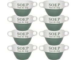 Soepkommen - 8x - Soep van de dag - keramiek - D12 x H8 cm - groen - Stapelbaar