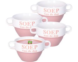 Soepkommen - 8x - Soep van de dag - keramiek - D12 x H8 cm - oud roze - Stapelbaar