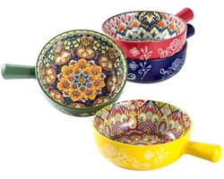 Soepkommen met Handvat – Voor Franse Uiensoep en Pasta – Set van 4 – 750 ml – Multicolor – Keramiek