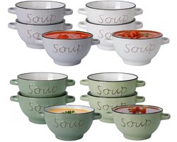 Soepkommen set gres - 12x - verschillende kleuren - porselein - 500ml - met oren