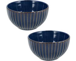 Soepkommen - Set van 2 Aardewerk Kommen - Serveerkommen Zonder Oor – Gebruikt als Schalen en Fruitschaal – Ramen Kom Set - Blauw