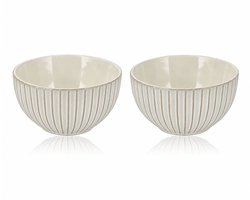 Soepkommen Set van 2 – Ø14 cm Keramiek Ramen Kommen – 700 ml Ontbijtkommen Zonder Oor – Geschikt voor Soep, Muesli, Yoghurt en Salade – Grijs Aardewerk
