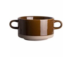 Soepkommen - Woodstock Soepkom - Soepkoppen - Bruin - 4 Delig - Soepkop - Servies - Aardewerk - Diameter 11,5 Centimeter - Soepkommen Met Oor