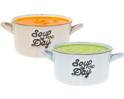 Soepkommen/serveer schaaltjes - 2x - met oor - lichtblauw/beige - porselein - 500ml