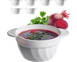 Soepkopjes, 650 ml soepkommen van versterkt glas, 18,5 x 14 x 8 cm soepkommen met dubbele handgrepen, soepleterrine voor soepen, crèmes, bouillons (650 ml/6 stuks)