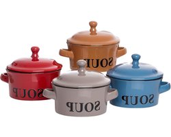 Soepkopjes met deksel en handvat - Set van 4 soepkommen met oor