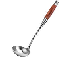 Soeplepel- 304 roestvrij staal - Professionele, stevige keukenlepel met hittebestendig houten handvat - Ideaal voor soepen, stoofschotels en sauzen - Duurzaam roestvrij staal - Houten handvat voorkomt warmteoverdracht - Handwas of vaatwasserbestendig