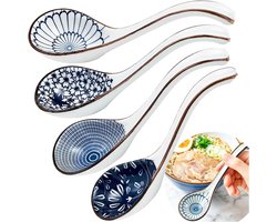 Soeplepels, Chinese keramische lepels, Japanse ramenlepel creatieve porseleinen Aziatische soeplepels voor Ramen Pho Cereal Wonton Dumpling Miso Lepels Set van 4