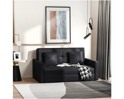 Sofa 2-zits bank met bedfunctie, gestoffeerde bank met opbergruimte, achterste kussen, bankbed, polycotton, hout, kolengrijs, 152 x 101 x 81 cm