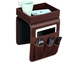 Sofa Afstandsbediening Houder met Afneembare Lade - [Antislip] PU Lederen Stoel Bank Armsteun Organizer Caddy met 5 Zakken voor Tijdschriften Telefoon iPad TV Afstandsbediening Game Controller