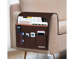Sofa-armleuning-organizer, bank-organizer bedtas om op te hangen, vilten hangende organizer-tas met 5 vakken voor bank, stoel, bed, bedleuning, bureaus, toonbanken, kast TV koffiebruin