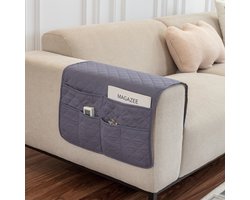 Sofa Armleuninghoes - 1-delige set - Verwijderbare meubelarmleuningbeschermer - Opbergdoos voor afstandsbediening van de bank - Met 6 opbergvakken - Spatwaterafstotend - Voor decoratie en organisatie van meubels - 90x50cm - Grijs