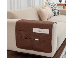 Sofa Armleuninghoes - 1-delige set - Verwijderbare meubelarmleuningbeschermer - Opbergdoos voor afstandsbediening van de bank - Met 6 opbergvakken - Spatwaterafstotend - Voor decoratie en organisatie van meubels - 90x50cm - Bruin