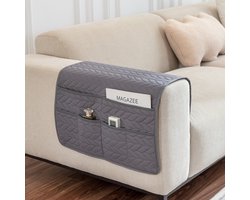 Sofa Armleuninghoes - 1-delige set - Verwijderbare meubelarmleuningbeschermer - Opbergdoos voor afstandsbediening van de bank - Met 6 opbergvakken - Spatwaterafstotend - Voor decoratie en organisatie van meubels - 90x50cm - Korenaar-donkergrijs