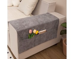 Sofa Armleuninghoes - 60*110cm - Bank Organizer - 3 Vakken - Anti-kras meubelhoes - Beschermhoes voor armleuningen van de bank - Opbergdoos voor afstandsbediening van de bank - Voor decoratie en organisatie van meubels - Handig en Duurzaam - grijs