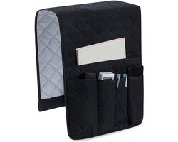 Sofa Armrest Organizer met 5 Zakken, Dubbelzijdige Waterdichte Opbergtas voor TV, Afstandsbediening, Tijdschriften, Boeken, Kranten, Telefoon, Opbergtas - Zwart - 88*32.5cm