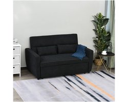 Sofa bank, vouwbank, 2-zits stoffen bank, bedbank, bank met slaapfunctie, bank barniet, verstelbare hoek, zwart, 148 x 82 x 89 cm