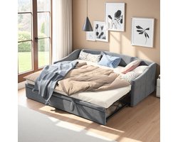 Sofa Bed 90x200 cm, Grijs Fluweel, Uitklapbare Bedbank, Comfortabel en Stijlvol, Modern Design