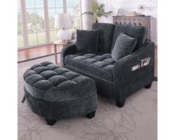 Sofa Bed Slaapbank-Bankje-Chenille Bank 2 In 1 Zwart Met Opberghocker Ruimtebesparend Design