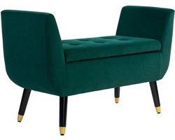 Sofa Bench – Schoenenbank – Opbergbank – Halbank – Zitbank – Met Opbergruimte – Fluweelachtig Polyester – Stevige Rubberhouten Poten – 107 x 42 x 65 cm – Diepgroen
