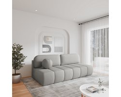 Sofa in bouclé Comfortabele sofa met slaapfunctie, stijlvolle bekleding in bouclé, sofa met slaapfunctie en opbergruimte, gestoffeerde zitting, met relaxfunctie (BxHxD):210x88x104 cm - FLUFFY - Lichtgrijs (Anthology 15)