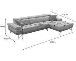 Sofa MCW-H92, hoekbank L-vorm 3-zits, ligvlak 300cm ~ rechts, bruin